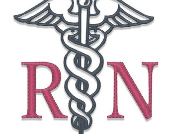 Caduceus RN Embroidery Design - Instant Download