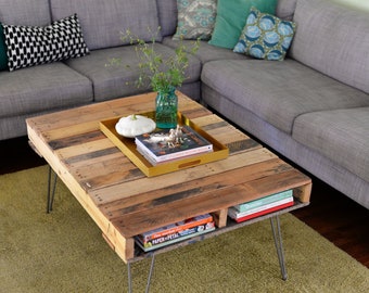 Wooden hand made Pallet Coffee Table tables Farmhouse Style Rustic Shabby Chic, Solid Wood Hairpin Legs