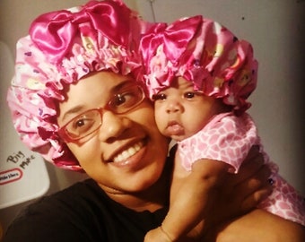 Mommy and Baby Satin Bonnets