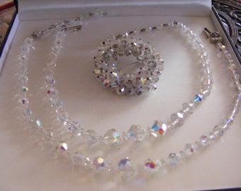 Two Vintage Crystal Necklaces Plus Stunning Vintage Brooch