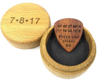 Personalized Custom Latitude Longitude GPS coordinates Engraved Wooden Guitar Pick / Where You Picked Me / Plectrum Musician Crstimas Gift