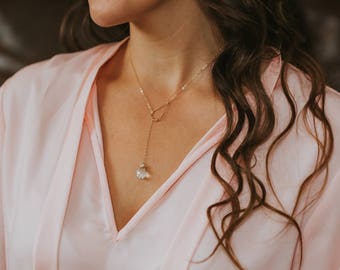 Gold Filled Aquamarine Quartz 14k Gold Filled Lariat Necklace