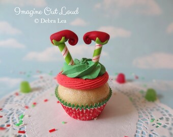Fake Cupcake Realistic Christmas Holiday RED GREEN Elf Legs Shoes Faux Ornament Candy Stripe