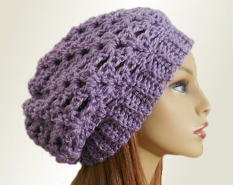 PURPLE SLOUCHY Hat Crochet Knit Wool Lavender Slouchie Beany Light Purple Slouchy Beanie Slouch Beany Women Accessories Teen Hat Great Gift
