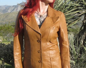 Buttery Soft Caramel VINTAGE Leather Jacket/Blazer S - Wide Lapels
