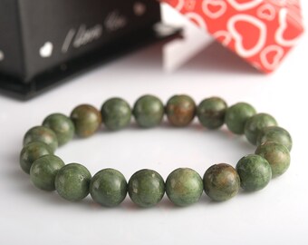 Green opal 10mm stretch bracelet | elastic beaded men's bracelet genuine semi precious gemstones