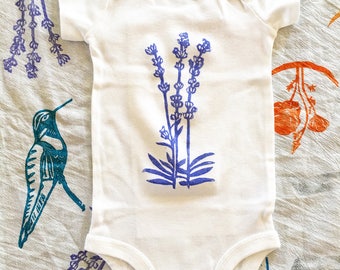 Baby Onesie Lavender Baby Clothes Newborn Baby Organic Cotton Printed Onesie Cute Baby Onesie Botanic Baby Clothes White Cotton Onesie