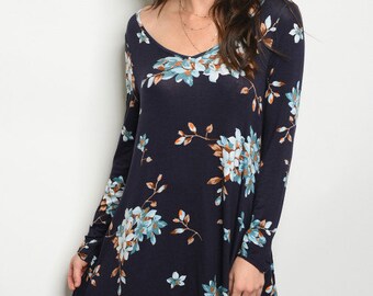 Navy Floral Jersey Tunic Dress