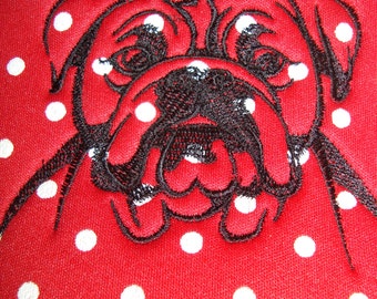 Red polka dots bulldog can insulated holder embroidered