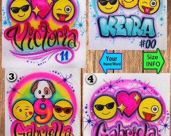 Airbrushed Any Emoji Name Birthday Custom T-shirt * Hooded Sweatshirt * Hoodie * Pillowcase * With Your Name * Your Favorite Paint Colors