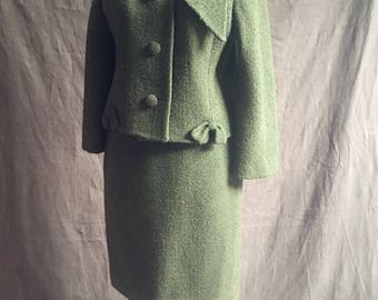 1950s Olive Green Boucle suit
