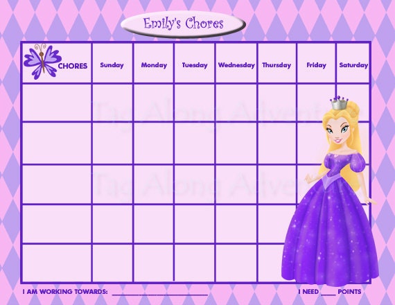 PRINTABLE Personalized Kids Chore Chart Princess Purple