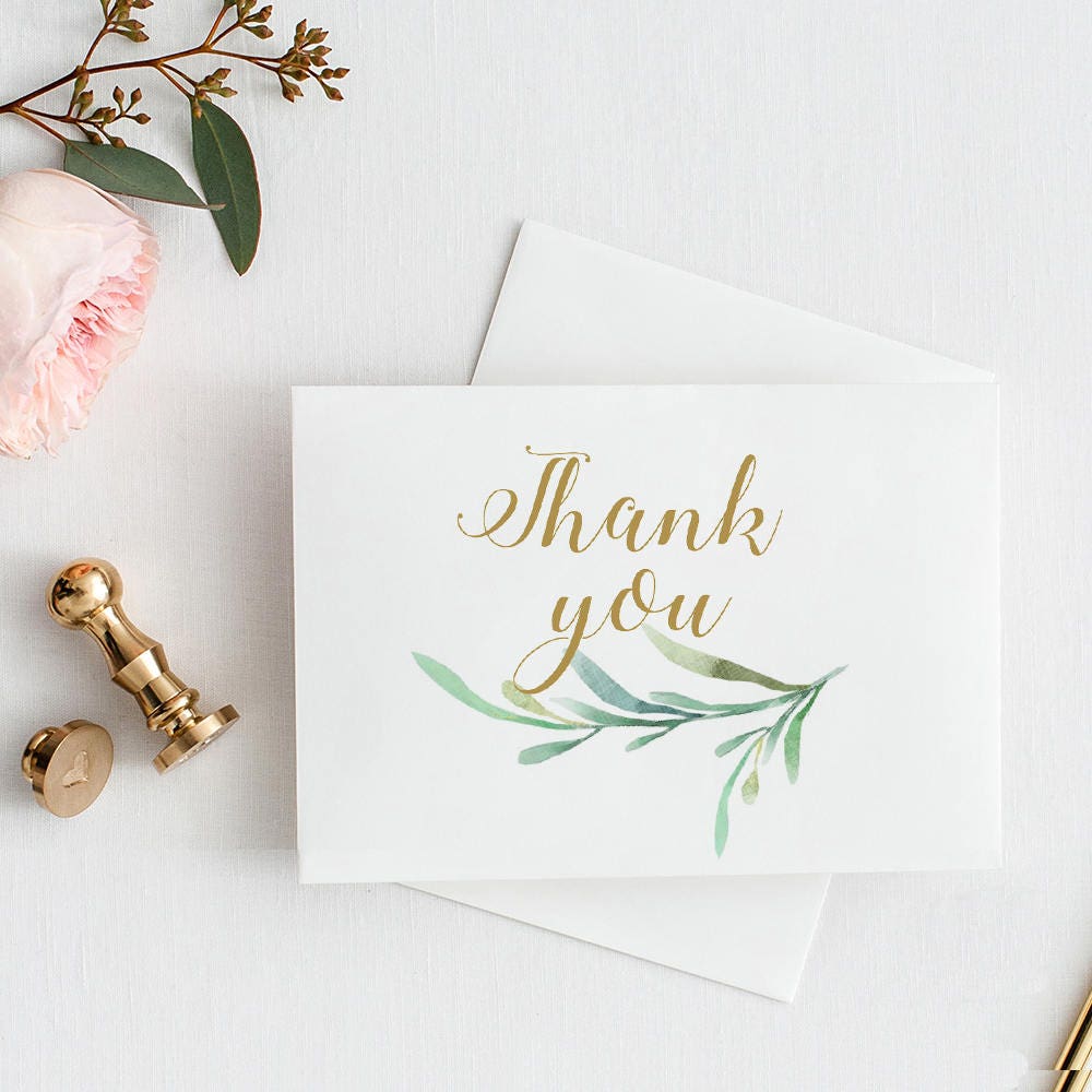 Thank You Card with Greenery. 3.5x5 Folded Size, 4 Bar ...