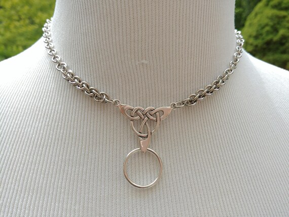 24/7 Wear Discreet Symbolic O Ring Day Collar Necklace, Celtic Symbol, BDSM Submissive Slave Collar, Stainless Steel and Sterling Silver