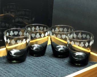 Playing Card Glasses, Game Night, Poker Night, Casino Night, Clubs, Spades, Hearts, Diamonds, Rocks Glasses, Glassware