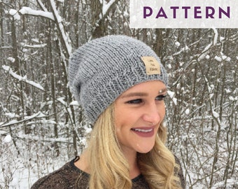 PATTERN // Slouchy Knit Hat Pattern // Knit Hat Pattern // Slouchy Beanie // Adult & Teen Hat Pattern // Beginner Knit Pattern