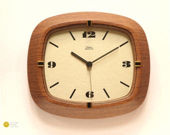Mid Century DIEHL JUNGHANS Wall Clock - 60s Modern German mcm Panton Atomic Space Age brass wood Ato-Mat