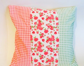 Pink and Green Patchwork Cushion Cover