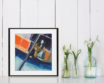 Art Oil Painting New York City Dark-Haired Woman Subway Rider PRINT