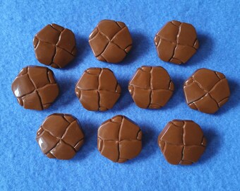 Ten Brown Plastic Vintage Shank Buttons, vintage buttons with metal shanks, ten large buttons, vintage plastic hexagon buttons