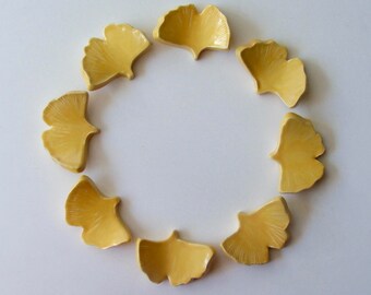 Ceramic ChopStick/ Pen Rests, Hand Made, Set of 8 Ginkgo Leaf