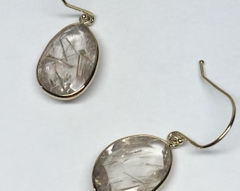 14k solid gold and rose cut, free form rutilated quartz earrings, polki jewelry, dangling earrings , drop earrings