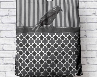 Stripes and Scallops with Raven Canvas Tote Bag Gray