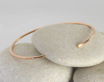 Smooth Rose Gold Cuff, Simple Rose Gold Bangle, Stacking Bracelet in Gold Fill