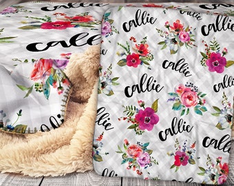 Personalized Blanket - Sherpa Throw Blanket - Floral Bouquet Blanket - Flower Blanket - Personalized Name Blanket - Baby Blanket - Sherpa