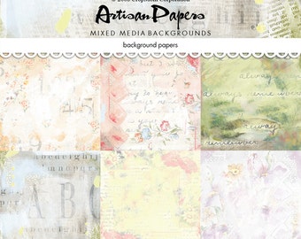 Digital scrapbook paper / mixed media backgrounds / printable paper / pastel, florals / altered art / mixed media collage / 12" x 12"