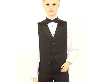 Kids Black Full Back Tuxedo Vest with Black Lapel