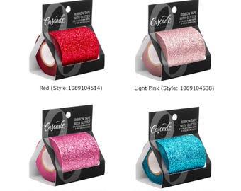 Glitter Ribbon Tape, 2 1/2" Wide, Cellophane Backing, Choose From 10 Color Options