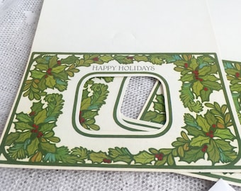 Vintage Hallmark Unfolded Christmas Cards / Photo Holly Berry Greeting Cards / Cards and Envelopes