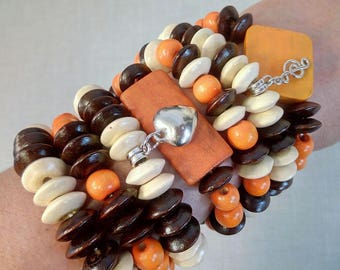 Wood Bead Bracelet Set of 7 Wood Bracelet Beaded Bracelet Wooden Bracelet Wooden Bead Bracelet Wood Beaded Bracelet Boho Bracelet