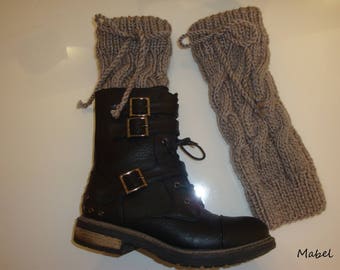 Leg warmers handmade knit, grey leggings, taupe, twist, very warm, French wool