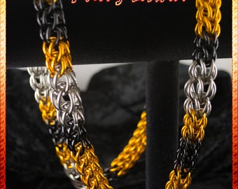 Full Persian - Orange, Black, & Silver Chainmaille Necklace