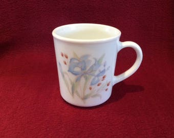 Pyrex Iris Blue Iris Tall Can Coffee or Tea Mugs circa 1985