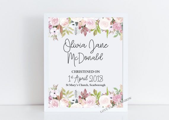 baptism gift, christening gift, dedication gift, personalised baptism print, personalised christening print, goddaughter gift