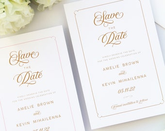 Paris Golden Save the Date Cards, Printable Save the Date Cards or Printed Save the Date, Elegant Calligraphy Stationery, Chic Wedding