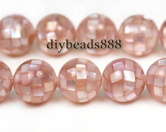 10 pcs natural pink MOP round ball shell bead, mosaic bead, Mother of Pearl,sea shell,MOP,handcrafted,wholesale beads,10mm 12mm forchoose