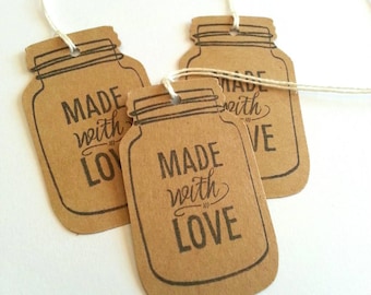 Made with Love tags, Favor tags, Gift tags, Jar tags, Made with Love gift tags, Hang tags, Set of 15