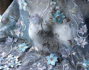 SALE Aqua "Alice" 3D Lace Fabric with Rhinestones for Bridal, GRAD, Lyrical Dance, Ballet, Couture Gowns, Costume Design
