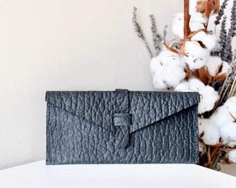 LEATHER ENVELOPE CLUTCH - Leather clutch, Evening clutch, Feminine clutch, Cosmetic pouch, Small clutch, Leather pouch - Black