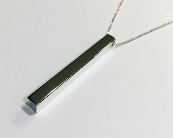 Silver vertical bar pendant necklace dainty chain