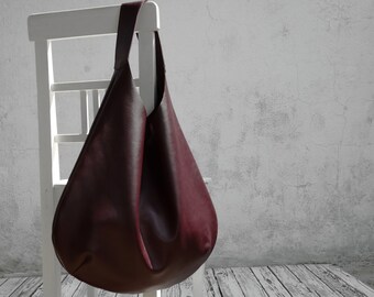 Deep Burgundy Leather Hobo Bag/Large Hobo Bag/Big Hobo Bag/READY TO SHIP