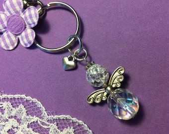 Guardian Angel Key Ring, Crystal Guardian Angel Key Ring Clip Charm