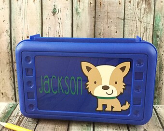 Dog Pencil Box - Personalized Pencil Box - School Supply Box - Pencil Box - Pencil Case - Plastic Pencil Box - Crayon Box - Art Supply Box