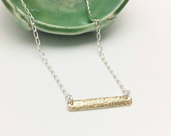 Silver and Gold Filled Patterned Bar Necklace - N412SG
