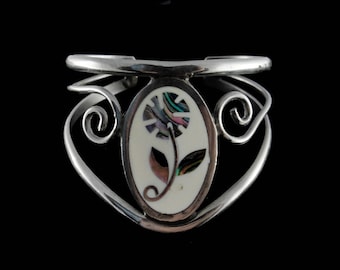 Vintage Abalone Mosaic Mexico Sterling Silver Cuff