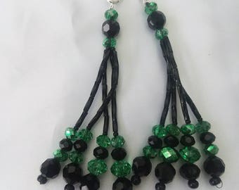Green and Black Beaded Nipple Tassels for Burlesque Pasties